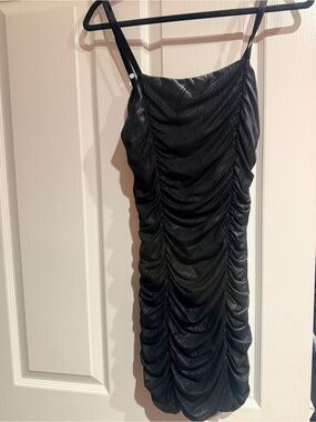 Metropark Black Medium Ruched Slip Dress - Elegant Evening Dress